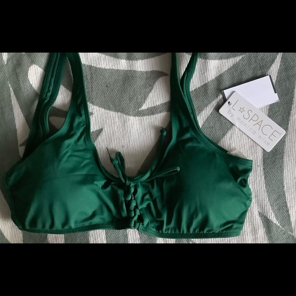 BNWT l*space Romi Lace up Bikini Top, Emerald green, Large, Made in USA - Picture 2 of 6